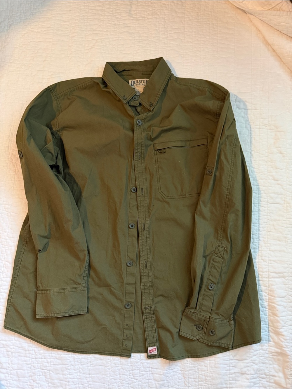 Duluth Trading Co Olive Work Button-Up Shirt